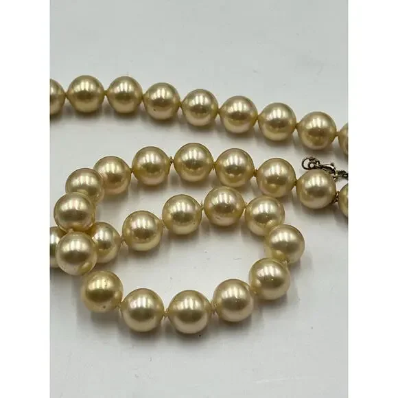Majorica Spain‎ M 8-9mm Golden Pearl Necklace 15.5” 12kt GF Clasp 925 Chain